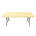 Elastic Fitted Vinyl Table Cover with Flannel Backing - Gingham Yellow, 6 ft