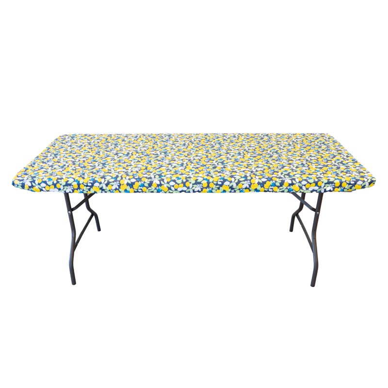 Elastic Fitted Vinyl Table Cover - Lemon Tree Pattern, 8 Pack