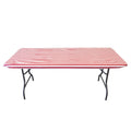 Elastic Fitted Vinyl Table Cover with Flannel Backing - White/Red Stripe, 6Ft