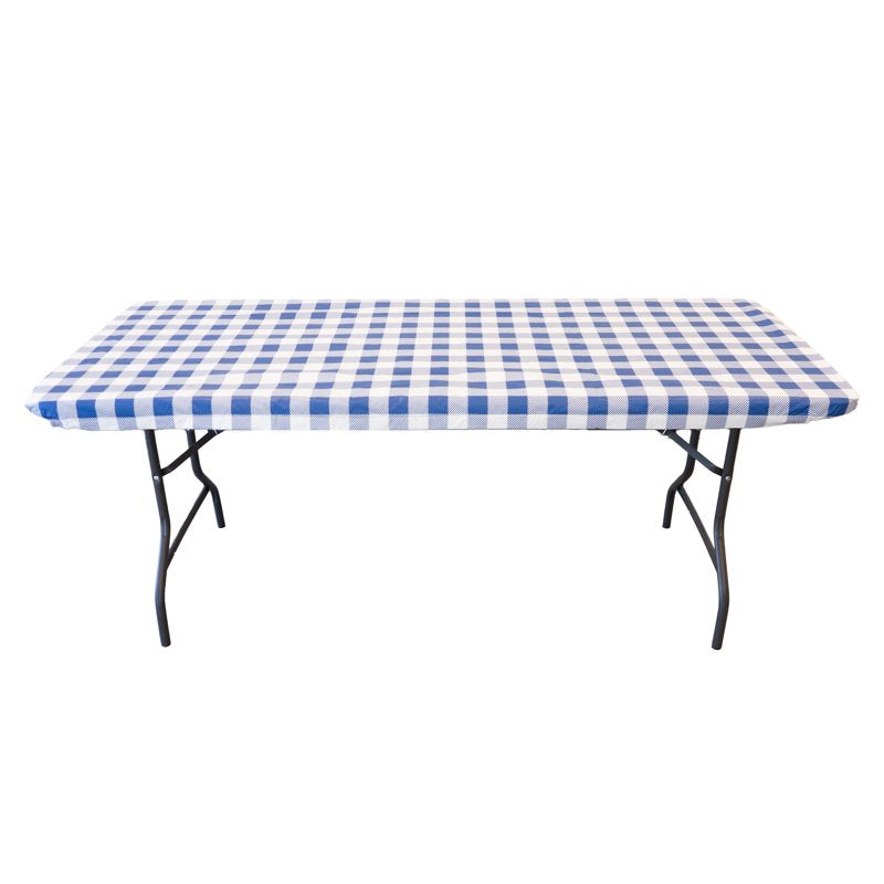 Rectangular Elastic Fitted Table Cover - Waterproof Vinyl, 6Ft, Gingham Blue, 2 Pack