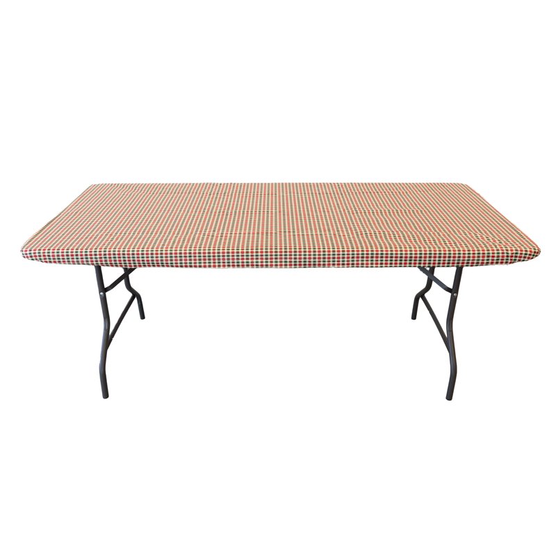 Elastic Fitted Vinyl Table Cover - Gingham Plaid, 6Ft