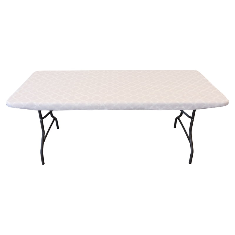 Elastic Fitted Table Cover - Waterproof Vinyl, 6ft, Flannel Backing, 4 Pack - Ogee Cural Pearl