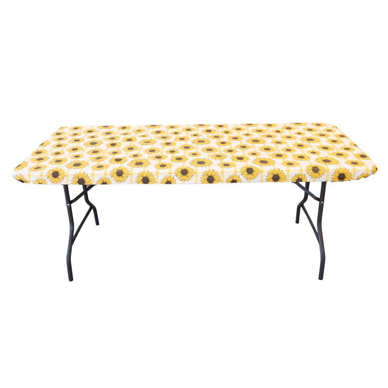 Elastic Fitted Waterproof Vinyl Table Cover - Sunflower Check, 4 Pack