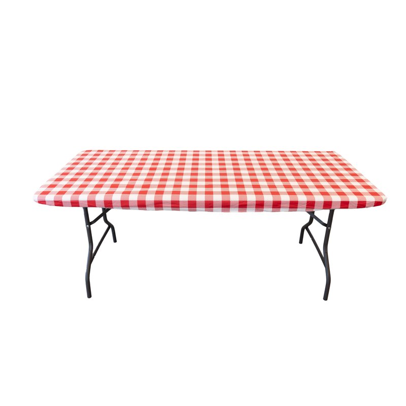 Elastic Fitted Vinyl Table Cover with Flannel Backing - Gingham Red, 72" x 30"