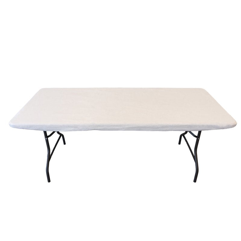 Elastic Fitted Table Cover - Waterproof Vinyl, 72" x 30", White, 4 Pack