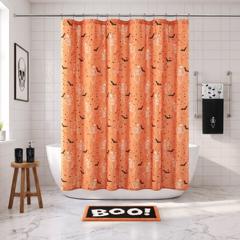 Halloween Shake Your Bones Shower Curtain Set with Hooks - Orange, 13 Pieces
