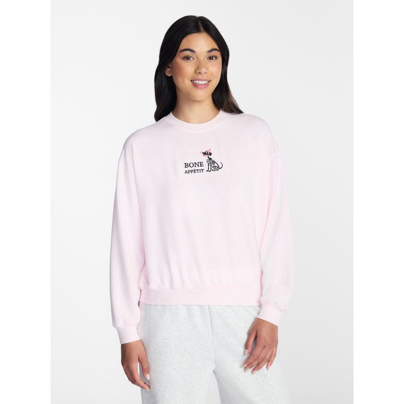 Pink XL Women's Halloween Fall Lounge Sleep Top with Embroidery & Chenille