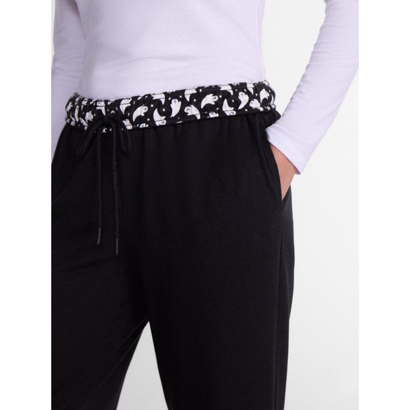 Women's Halloween Printed Lounge Pants with Foldover Waistband - Black Soot XS