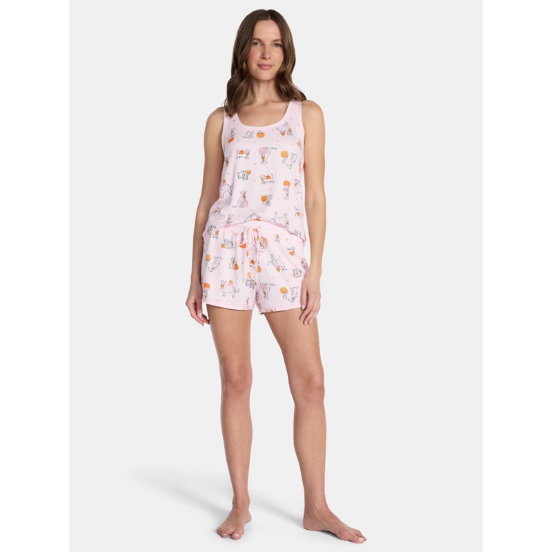 Pink Halloween Women's Hacci Knit Tank Top and Shorts Pajama Set - L