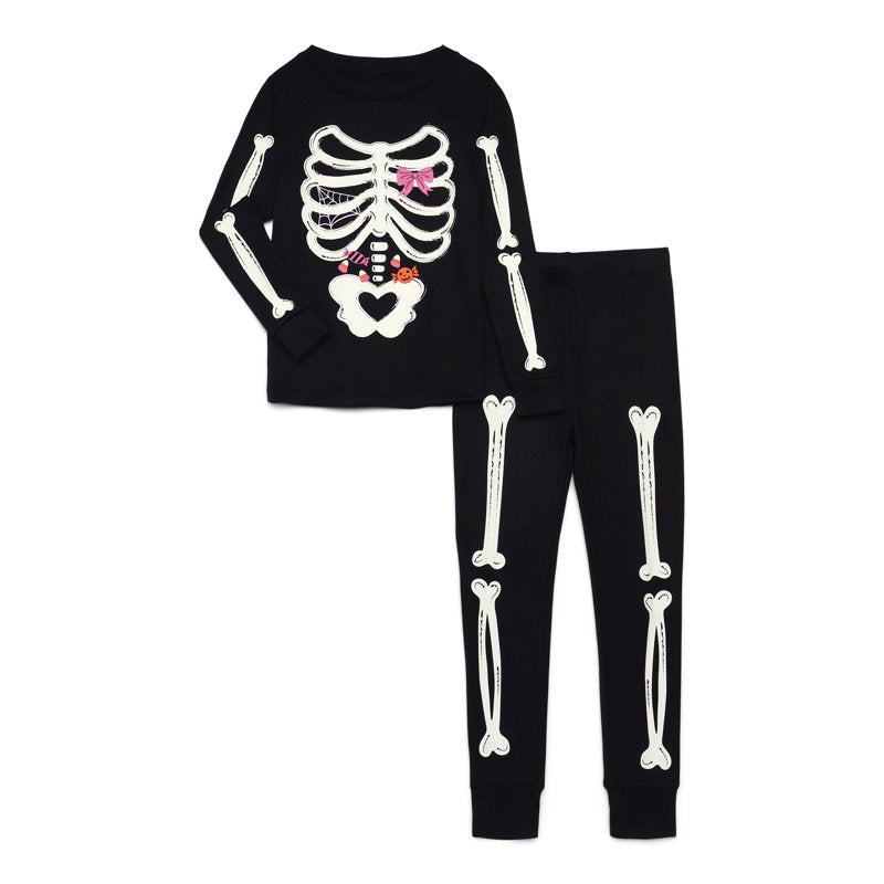 Halloween Girls' Tight Fit Long Sleeve Top & Pants Pajama Set - Black Soot 7