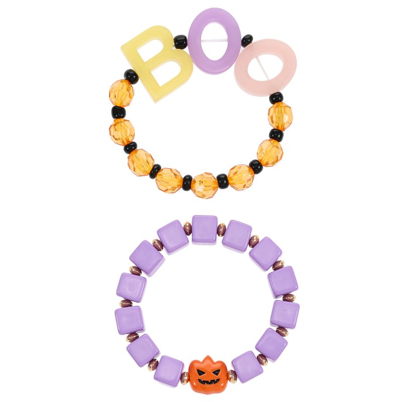 Halloween Beaded Stretch Bracelet Set - Boo Variation, 3-Piece Costume Jewelry
