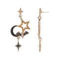 Celestial Bat Halloween Earrings - Dangle, Hypoallergenic, Goldtone, 1 Pair