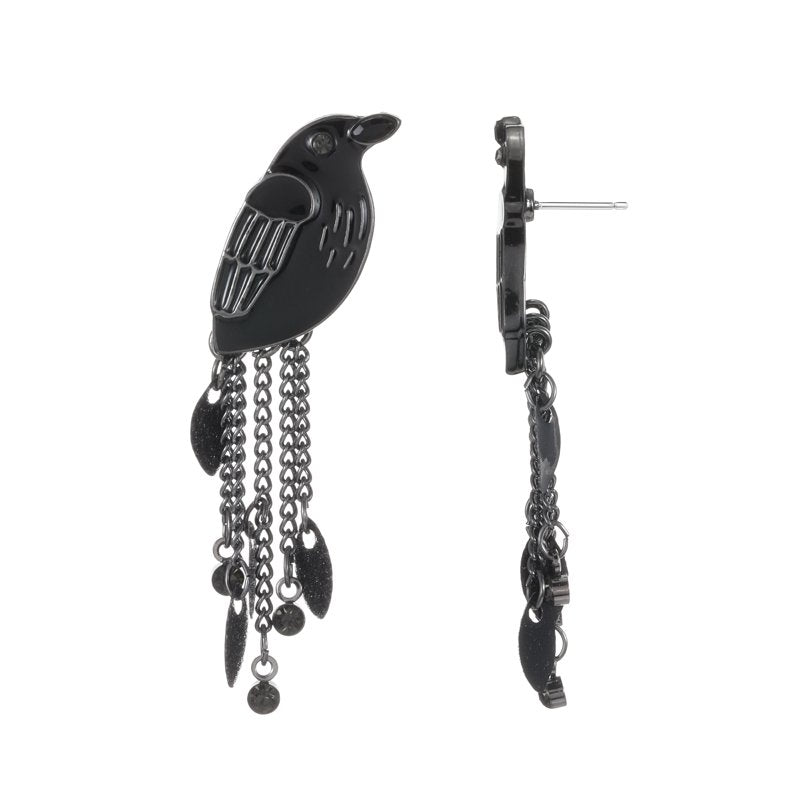 Crow Halloween Earrings - Raven Dangle Jewelry for Costume & Party