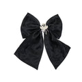 Halloween Embellished Ghost Charm Hair Bow Clip - Black Satin Barrette