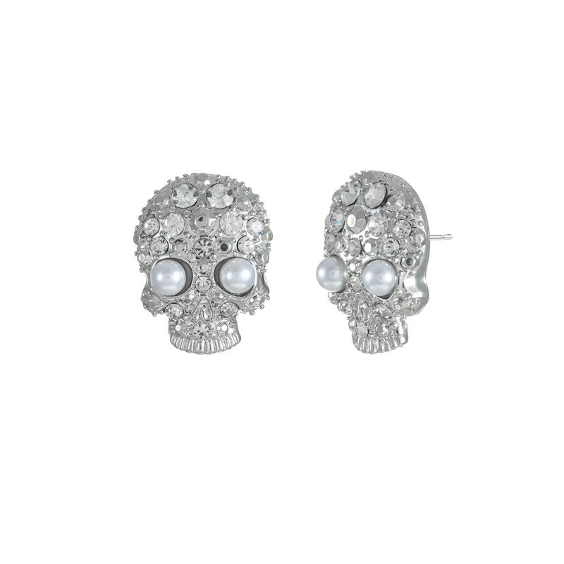 Skull Embellished Halloween Earrings - Skull Stud Variation, Spooky Party Jewelry