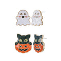 Ghost Halloween Stud Earrings Set - 2 Pairs of Spooky & Fun Jewelry - Variation: Ghost