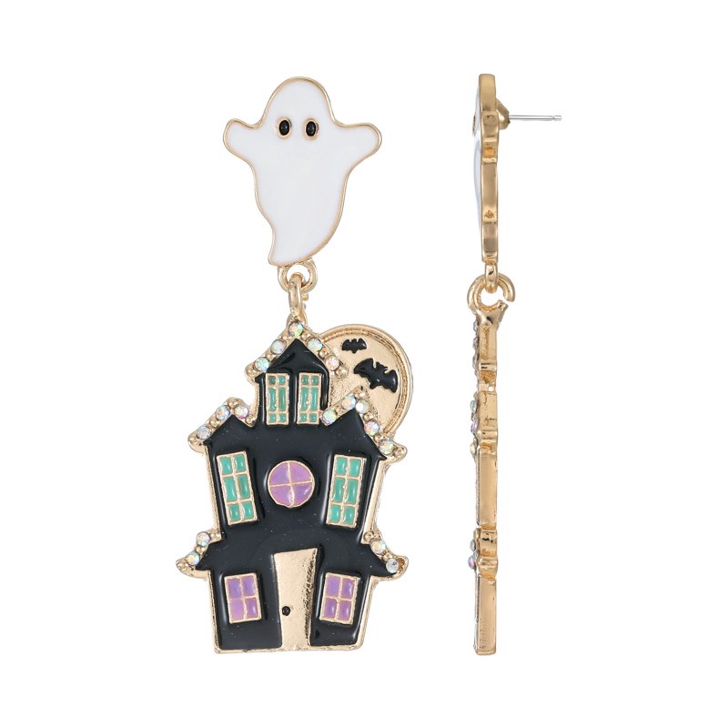 Haunted House Halloween Earrings - Spooky Dangle Jewelry with Fishhook Closure - Light & Comfortable - Variation: Haunted House