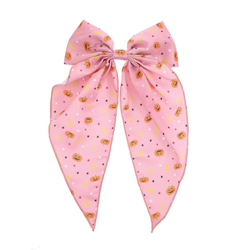 Pink Jack-O-Lantern Print Halloween Hair Bow - Festive Hair Accessory