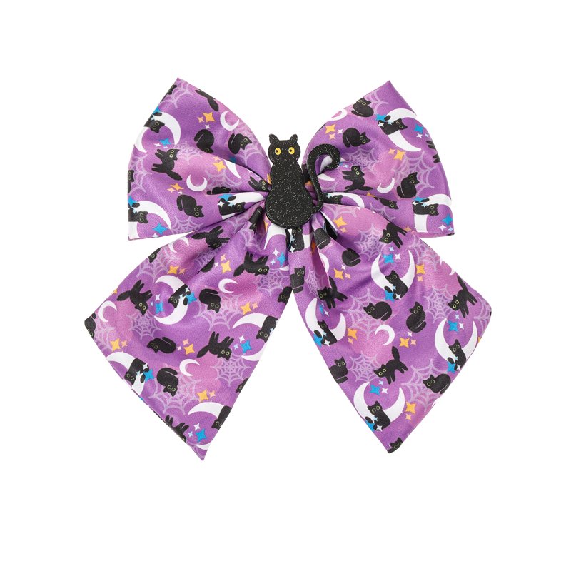 Halloween Purple Cat Hair Bow Barrette - Festive Hair Accessory