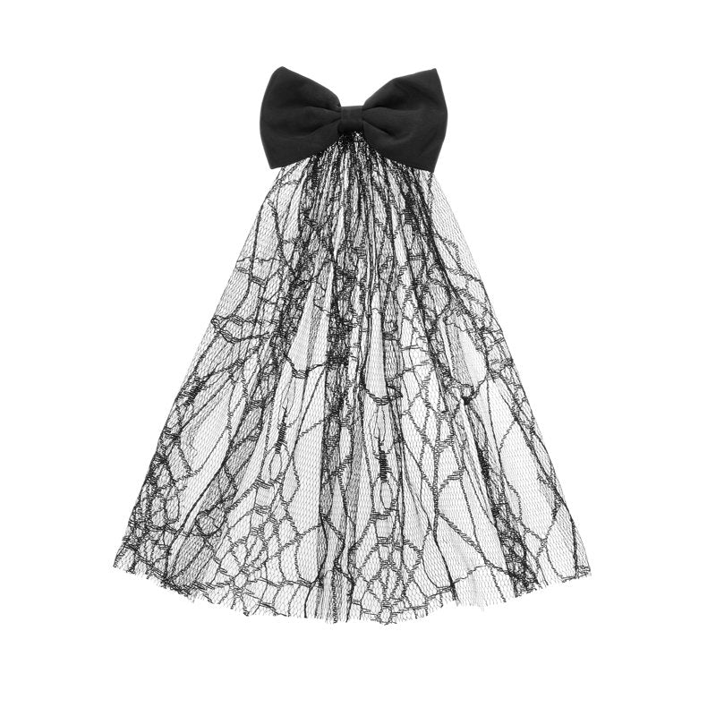 Halloween Spiderweb Lace Hair Bow Clip - Black Alligator Hair Accessory