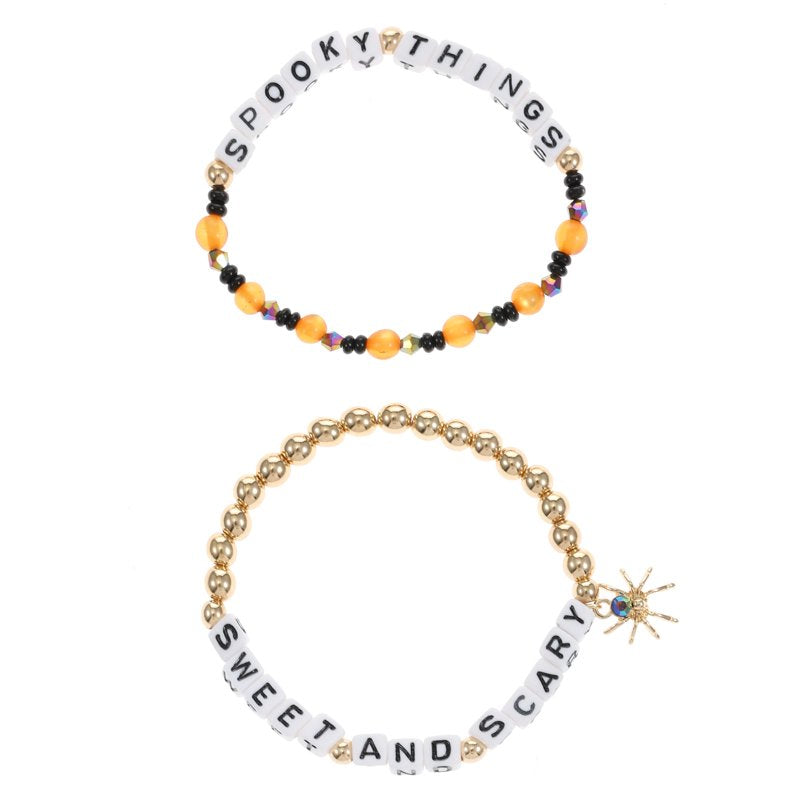 Sweet and Scary Halloween Beaded Stretch Bracelet Set - 2 Pieces, Spooky Style