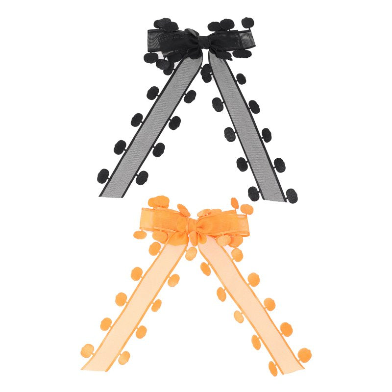Halloween Women's Pumpkin Ribbon Bow Hair Clips Set - Black & Orange, 2 Pieces