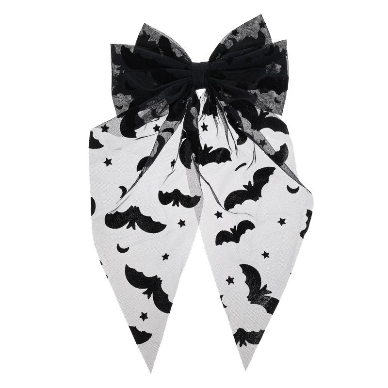 Halloween Sheer Bat Hair Bow Clip - Black Velvet Party Hair Accessory