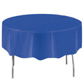 84-Inch Blue Round Plastic Table Cover - Single Use