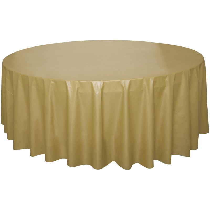 Gold Round Plastic Table Cover - 84 Inch, Single Count