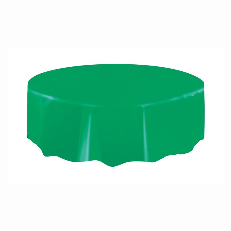 84-Inch Green Round Plastic Table Cover - Single Use