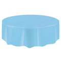 84-Inch Light Blue Round Plastic Table Cover - Single Use