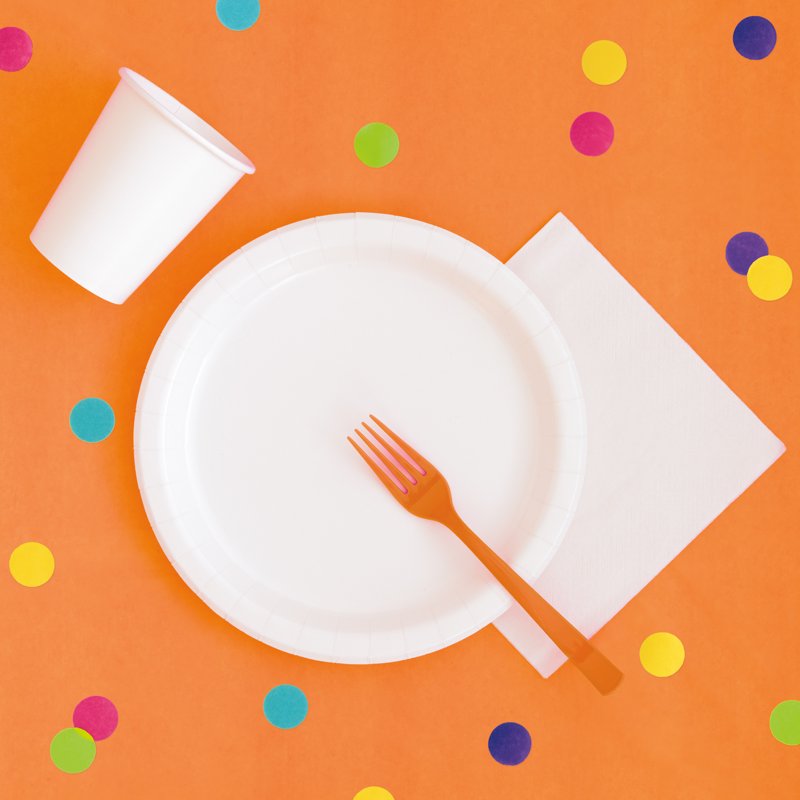 84-Inch Orange Round Plastic Table Cover - Single