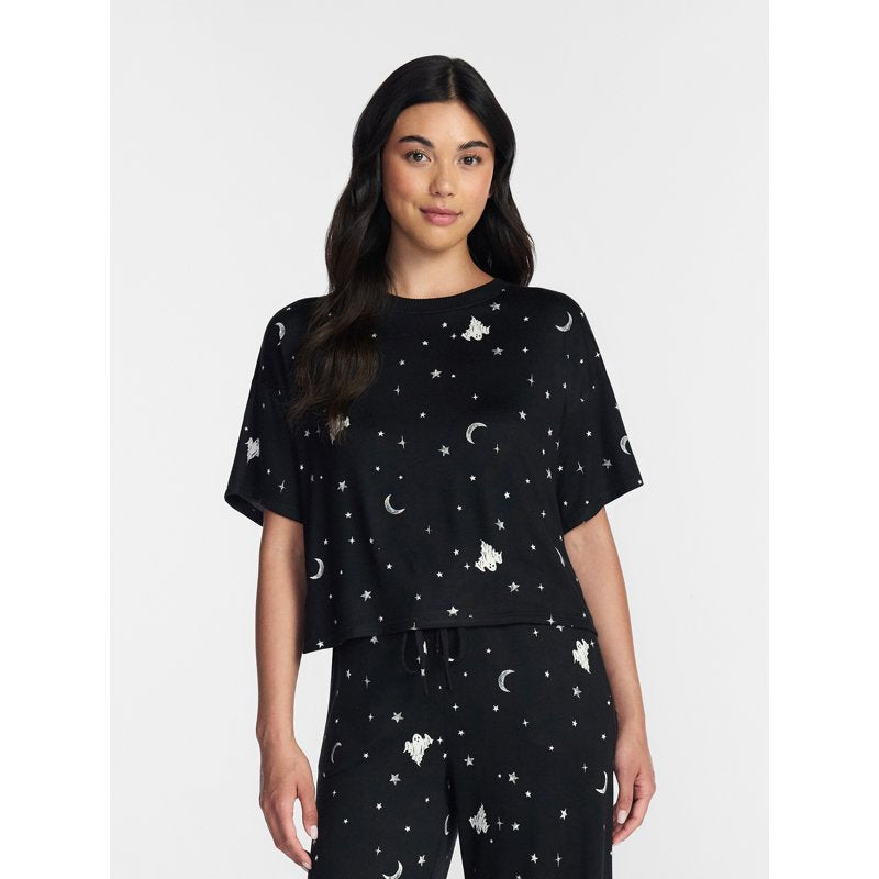Women's Halloween Fall Hacci Knit Sleep Top - Black Soot XS