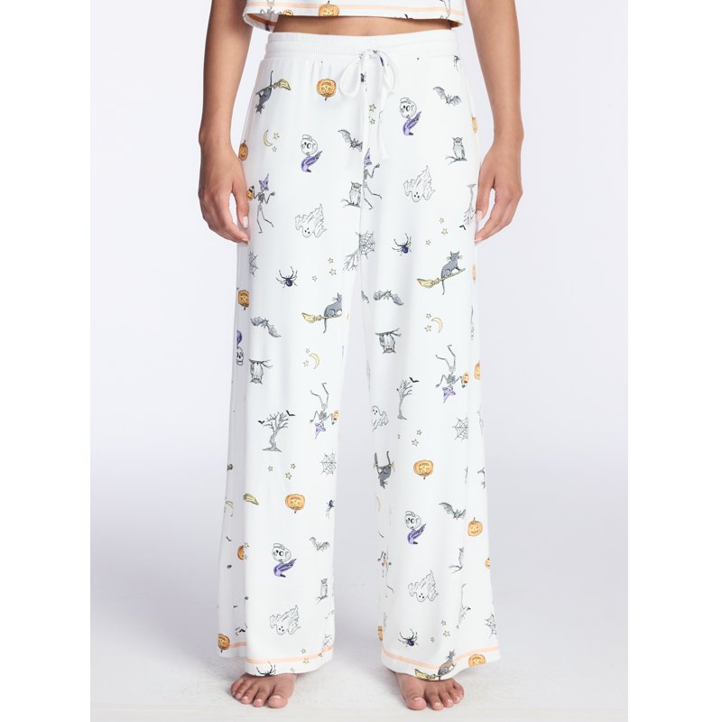 Women's Halloween and Fall Hacci Knit Sleep Pants - Winter White 3X