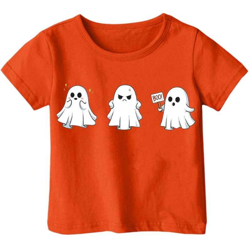 Kids Halloween T-Shirt for 3-4 Years - Orange Short Sleeve Costume Top