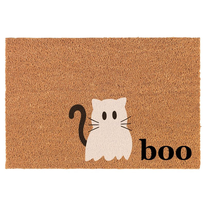Halloween Welcome Doormat 24x16 Coco Coir Cat Ghost Boo Entrance Rug