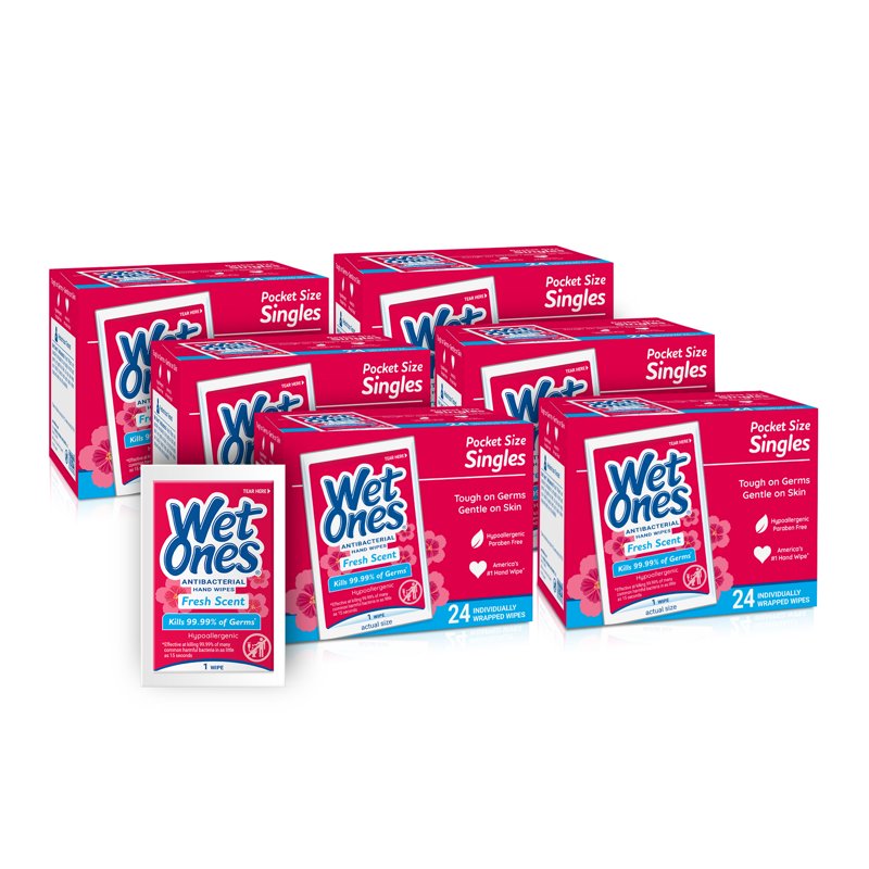 Antibacterial Hand Wipes - Fresh Scent, 24 Singles, 144 Total