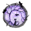 Halloween Wreath with Purple LED Lights Bat Cat Decor for Front Door