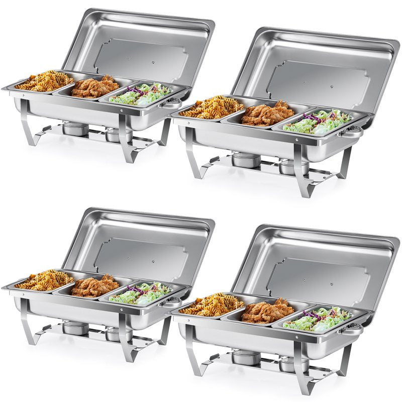 8Qt Stainless Steel Chafing Dish Buffet Set - 4 Pack, 1/3 Size Pan
