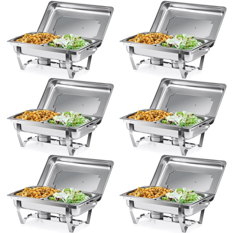 8Qt Stainless Steel Chafing Dish Buffet Set - Half Size Pan, 6 Pack