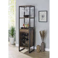 Oak Finish Wine Rack with Drawer and Open Compartments