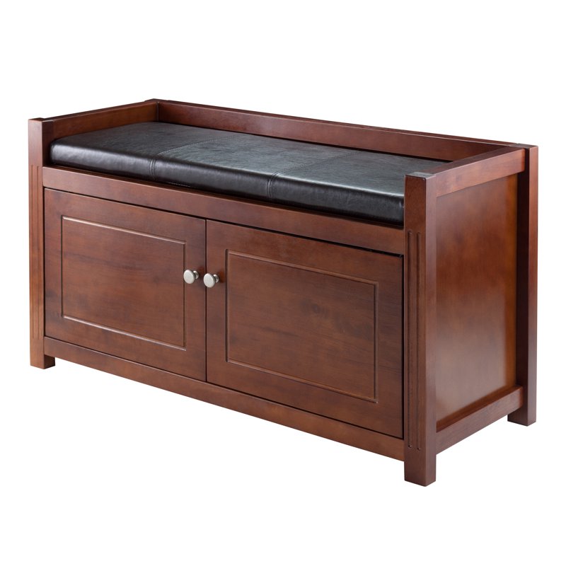 Storage Bench with Faux Leather Cushion - Espresso Finish