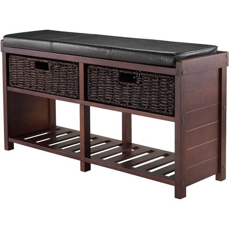 Colin Storage Bench with Cushion & 2 Baskets - Cappuccino Finish