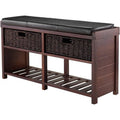 Colin Storage Bench with Cushion & 2 Baskets - Cappuccino Finish