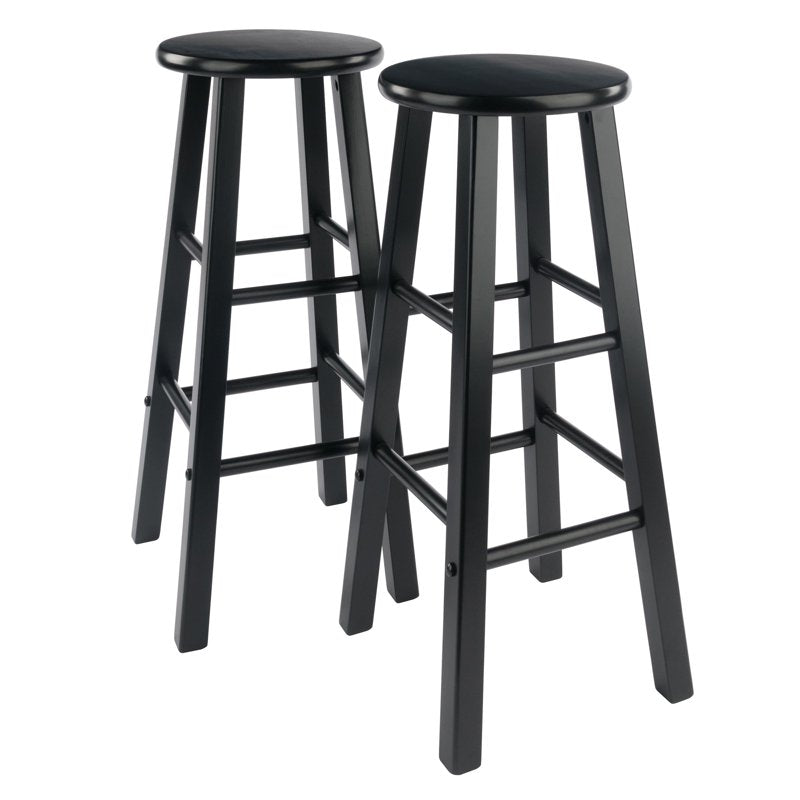 2-Piece Bar Stool Set - 29" Height, Black Finish
