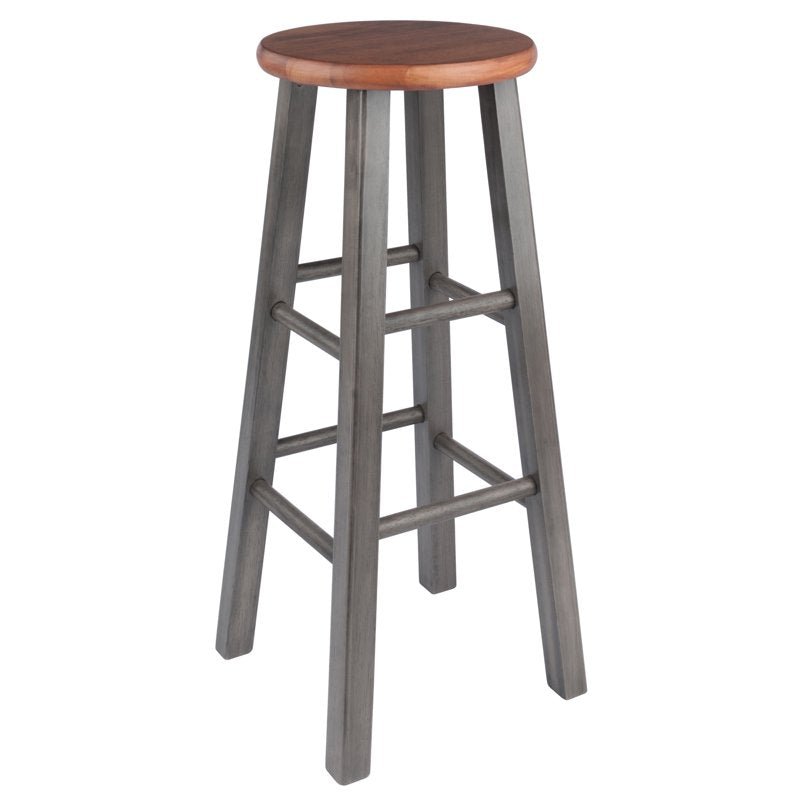 Rustic Gray & Teak Bar Stool - 29" Height, Solid Wood
