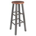 Rustic Gray & Teak Bar Stool - 29" Height, Solid Wood
