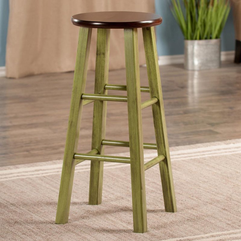 Rustic Green Bar Stool - 29" Ivy Collection with Walnut Seat
