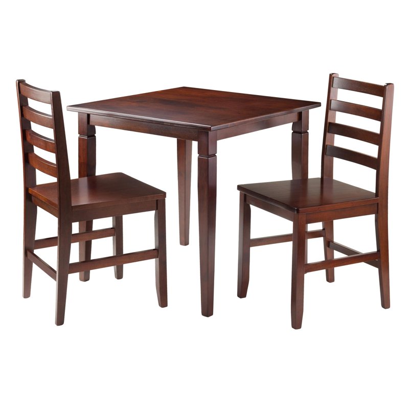 3-Piece Walnut Dining Set with Table & 2 Ladder Back Chairs