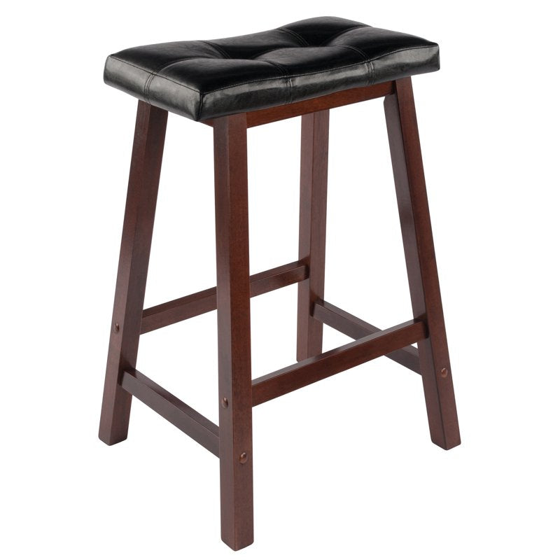 Counter Height Saddle Seat Stool - Black & Walnut Finish